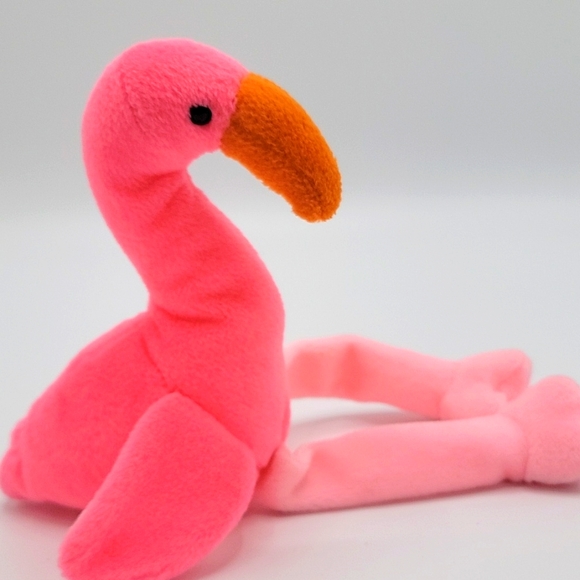 Vintage TY Pink Flamingo Plush Toy Tag Still Has Plastic Tag - Picture 3 of 3